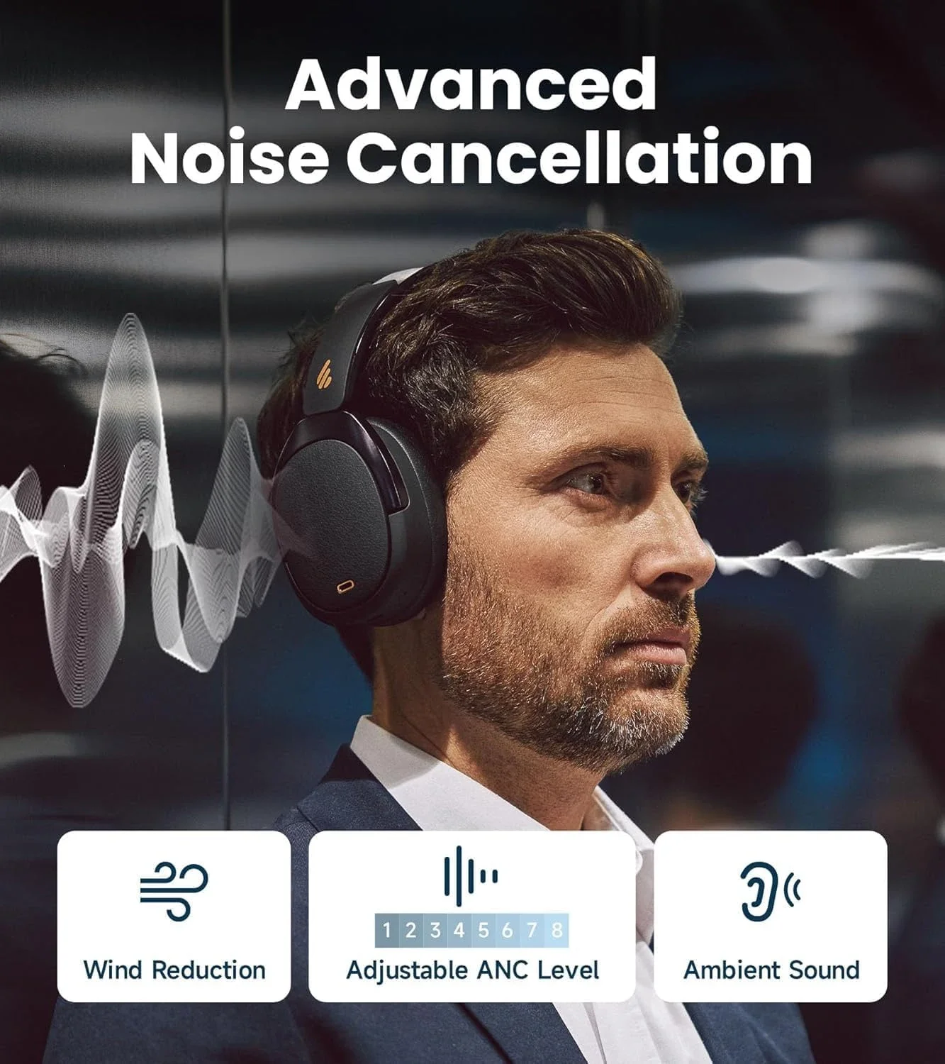 Edifier WH950NB Bluetooth 5.4 Over-Ear Headphones Active Noise Cancelling Hi-Res Wireless 4-Mic Headset 80H Battery Life