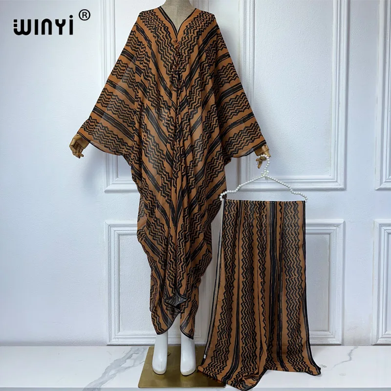 Winyi Mode Kleid Chiffon V-Ausschnitt mit Schal lange Femme Abaya Dubai Luxus Herbst Party elegantes Kleid muslimische Frauen Kleidung