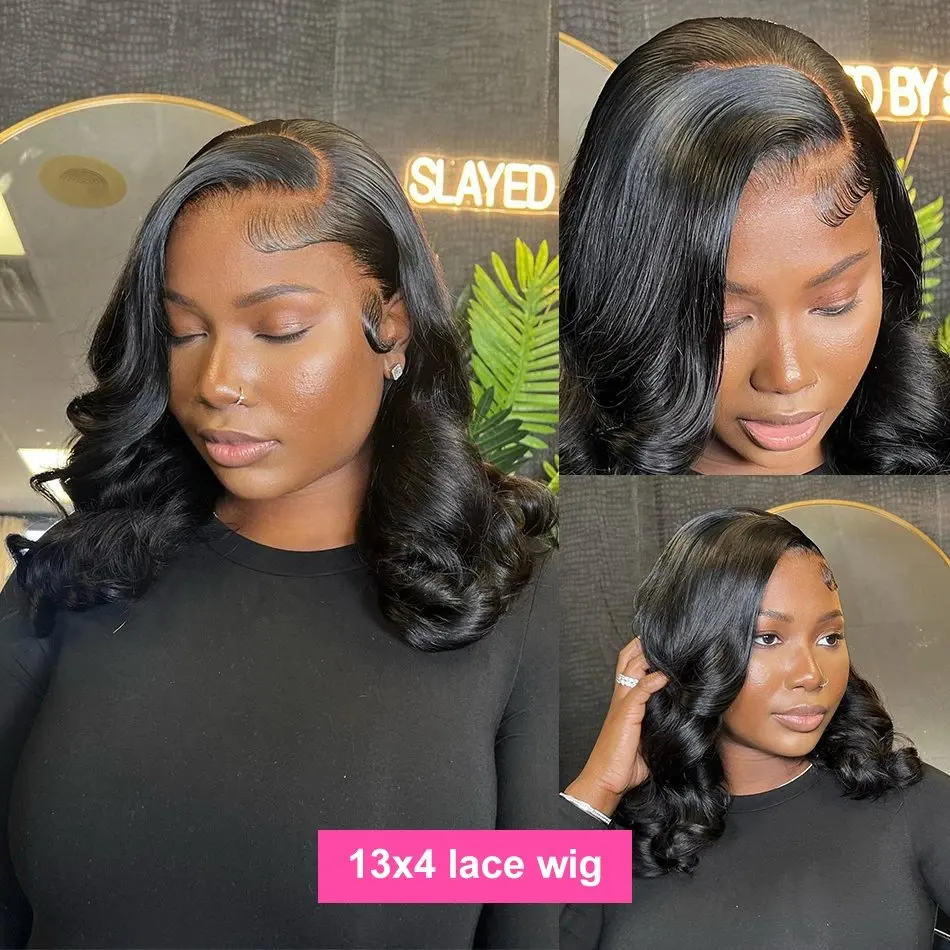 Rosabeauty 13x6 Short Bob Wavy Wigs Human Hair wigsLace Frontal Wig Body Wave 13x4 HD Lace Frontal Glurless Preplucked For Women