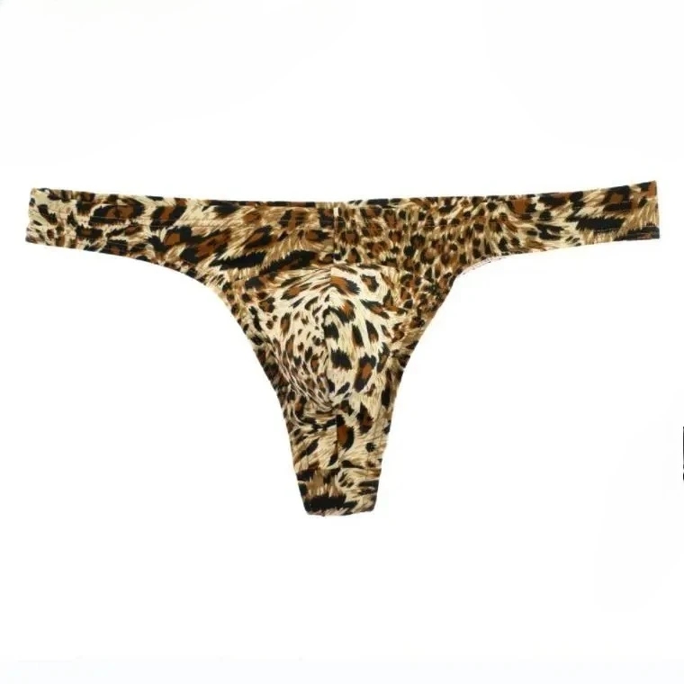 

Men Sexy Underwear Gay Erotic Leopard Print Thong Male Low Waist U Convex Pouch G-string Cotton Breathable Comfort Sissy Panties