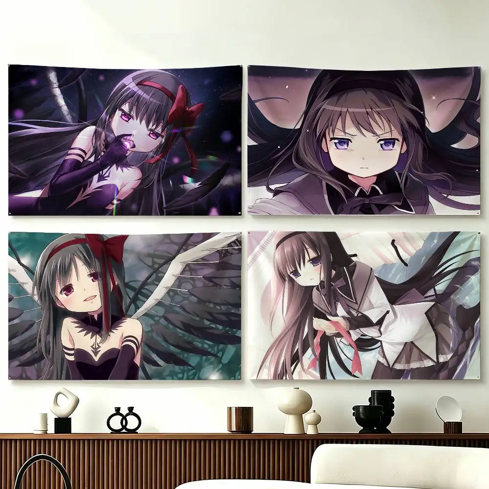 H-Homura A-Akemi Puella Magi Funny Flags for Bedrooms Home Decor Items Outdoor Decors Garage Decoration Flaga