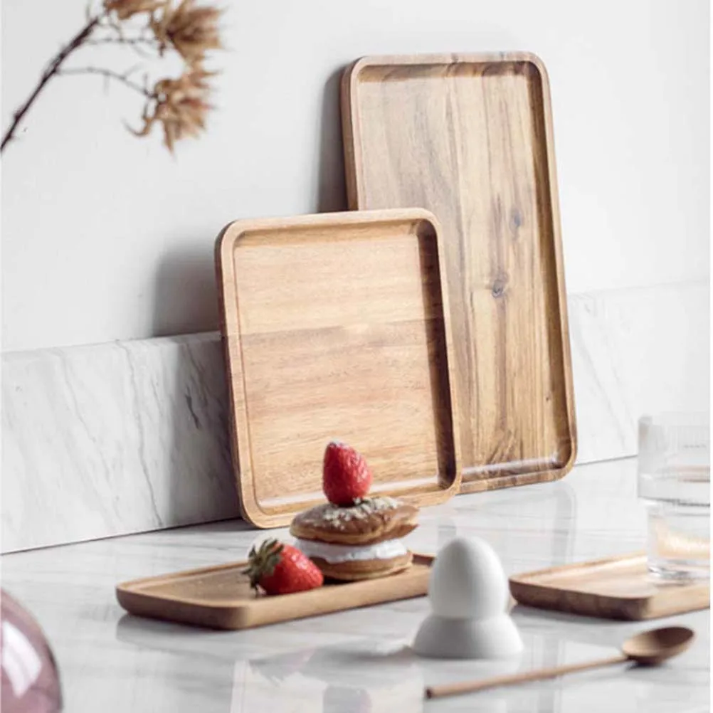 

Solid Wood Serving Tray For Cake Snack Breakfast Coffee Wooden Plate Household Tableware Handmade Kitchen Barbecue Fruit