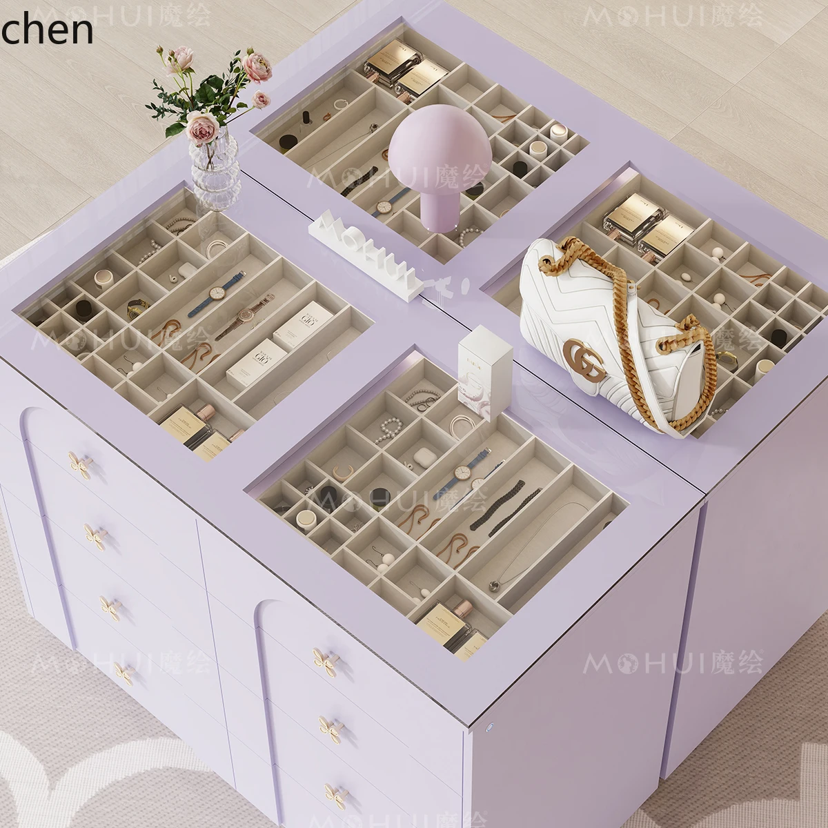 ZWS. Modern minimalist cloakroom bedroom floor-to-ceiling multi-storey island jewelry storage display cabinet