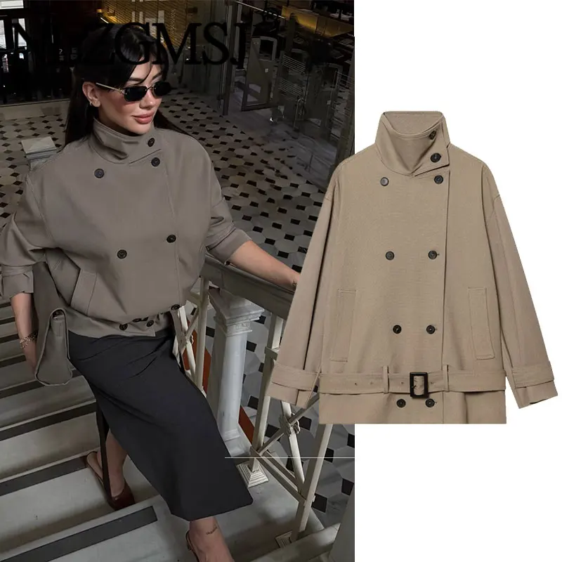 

Nlzgmsj 2026 Women Fashion With Belt Double-breasted Trench Coat Women Office Lady Long Sleeve New Loose Jacket Outerwear