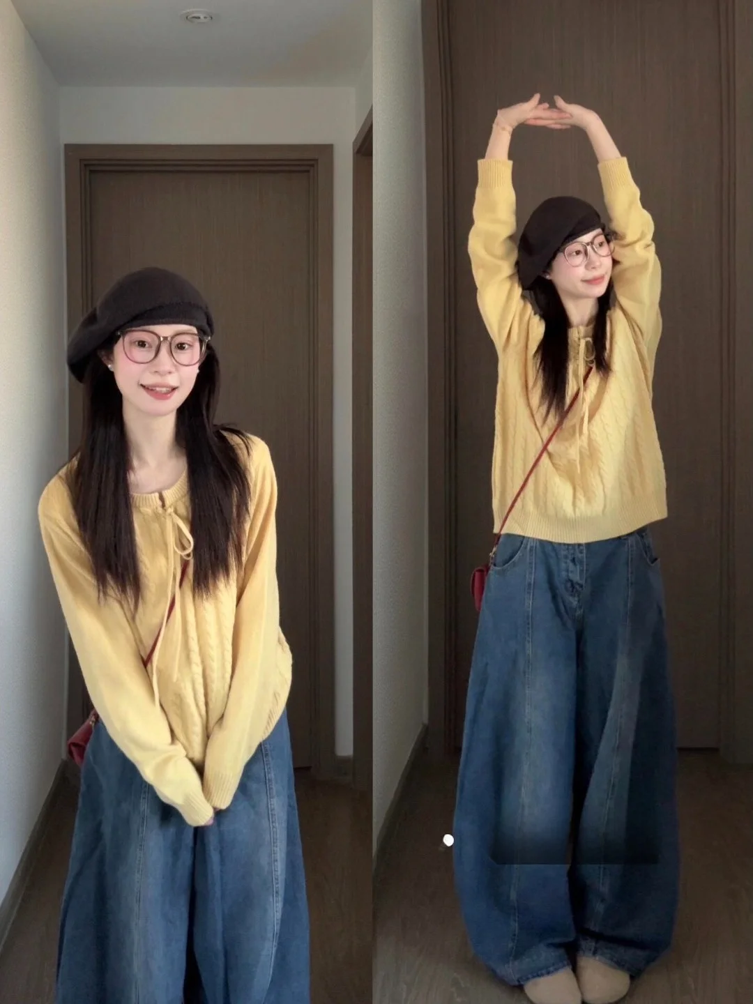 

Yellow Knitted Top 2026 New Sle Korean High-End Feeling Tie-Belted Overhead Early Spring Faion Casual Loose Fit Ciwalk