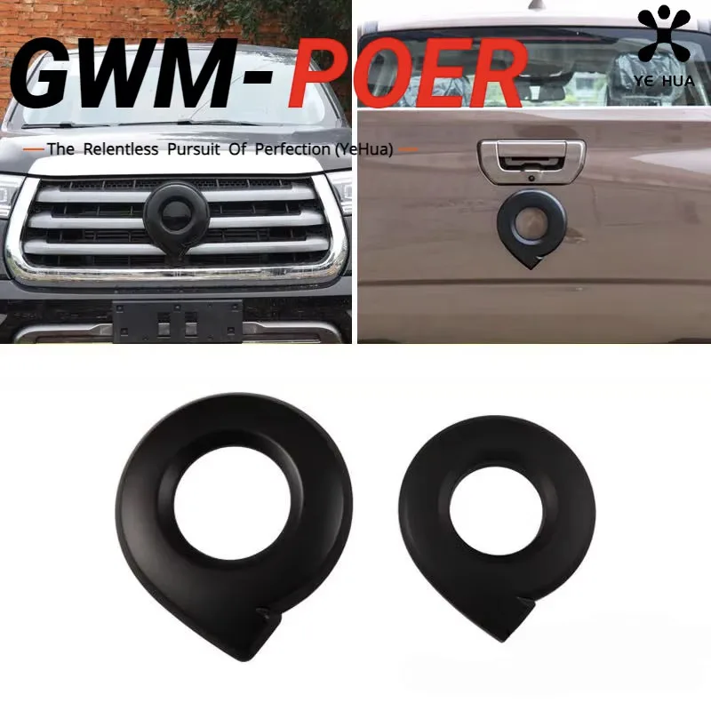 2pcs Front Rear Logo Cover For Great Wall Gwm Poer Cannon Ute 2019-2023 2024 2025+ Car Badges Surround Trim Sticker Accessories