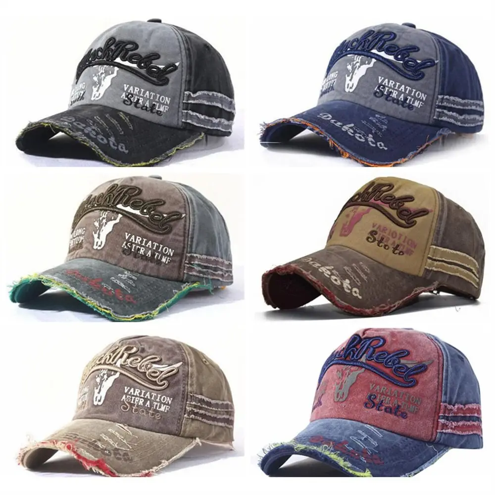 

Retro Denim Letters Baseball Cap Sun Protection Washed Cotton Patchwork Hip Hop Hats Adjustable Vintage Trucker Hat Unisex