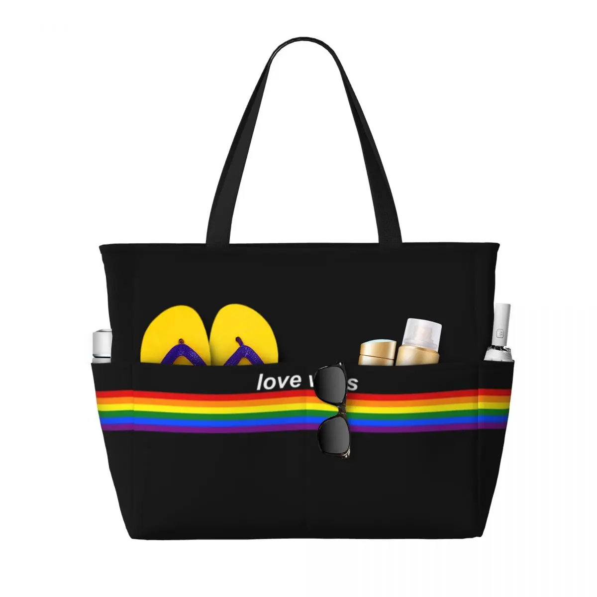 Custom Love Wins Pride Stripe Beach Tote Bag Women GLBT LGBT Gay Lesbian Pride Flag Large Compartment Gym Beach Travel Bags #1