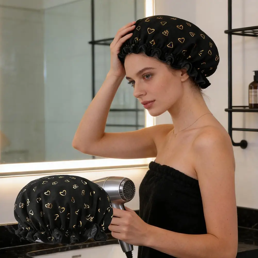 

Водонепроницаемая шапочка для душа из хлопка и терилена с золотым принтом, 3 цвета, для женщин, незаменимая для купания