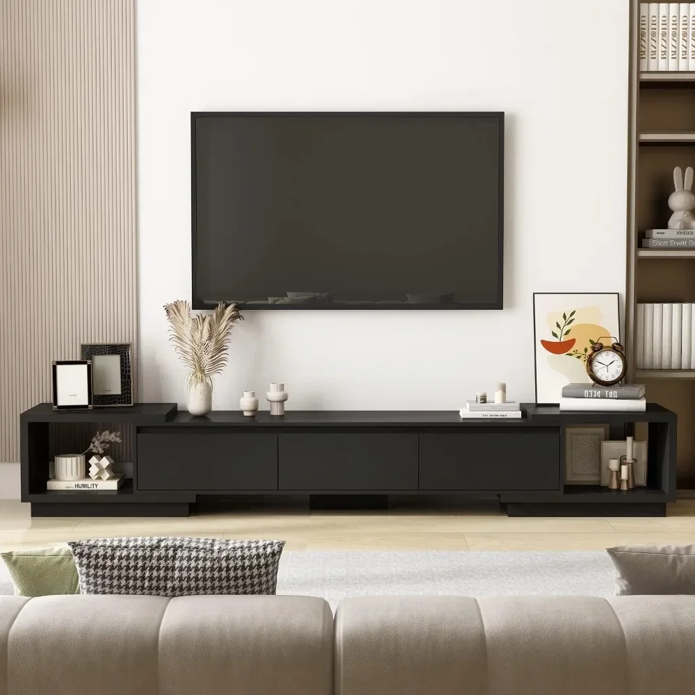 Deformable TV Stand with 3 Drawers, Modern Extendable TV Stand in Stretch for TVs up to 120