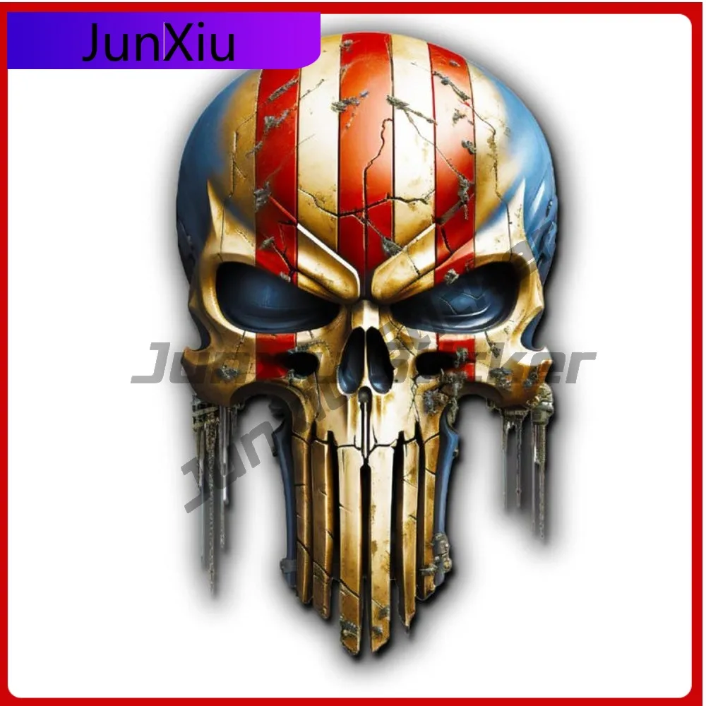 

Skull American Red White Blue Vinyl Sticker Anti Scratch Exterior Patriotic Usa Skeleton Decal Accessories X 500 Motorcycle Suv