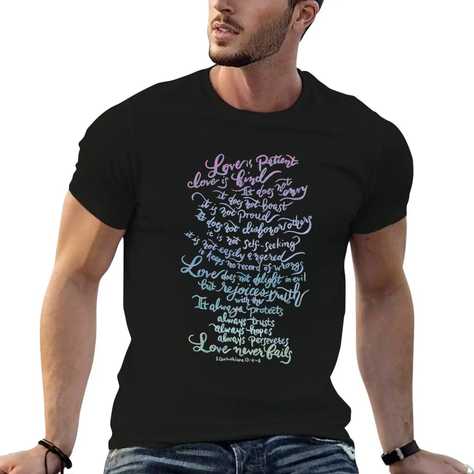 O amor é paciente, o amor é tipo -1 Corinthians 13:4-8 Camiseta anime camisetas camisetas grandes para homem camisetas gráficas