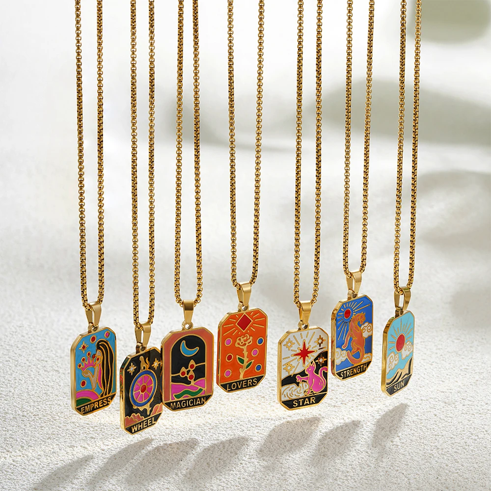 جديد بطاقة التارو قلادة الشمس ستار القمر الشيطان العين الإمبراطور قلادة لا تغيير لون مجوهرات من صلب لا يصدأ 18K مطلية بالذهب الديكور #4