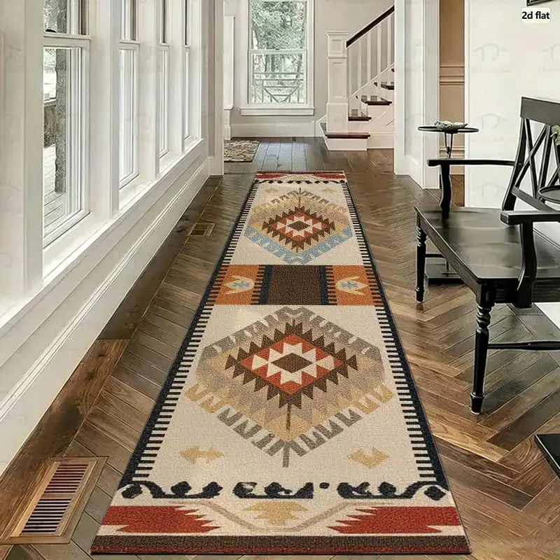 Southwestern Navajo Diamond Carpet Flooring, Retro Aztec Tribal Pattern Area Rug for Living Room Interior
