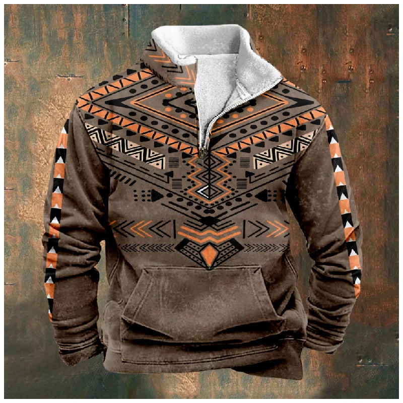 

New Christmas Cotton Jacket Hooded Sweater Casual Print Men's Long Sleeve Standing Neck Half Zip Sweater Inner Cut a24