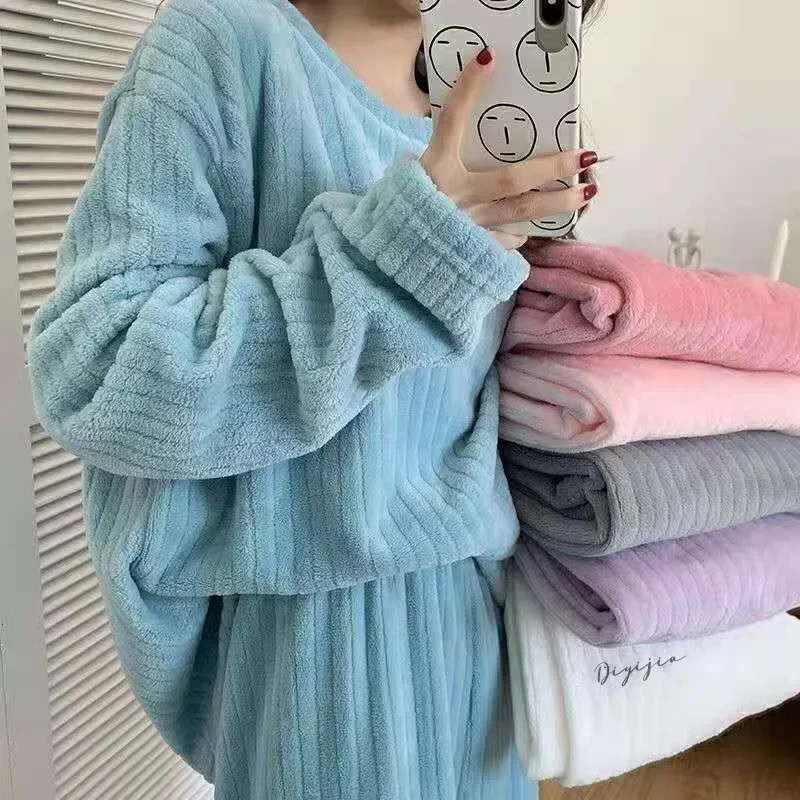 Pyjamas Winter Women\'s Clothing Suits Thick Padded Korea Home Loose Cozy Simple Affordable Soft Elegant High-quality Casual Warm