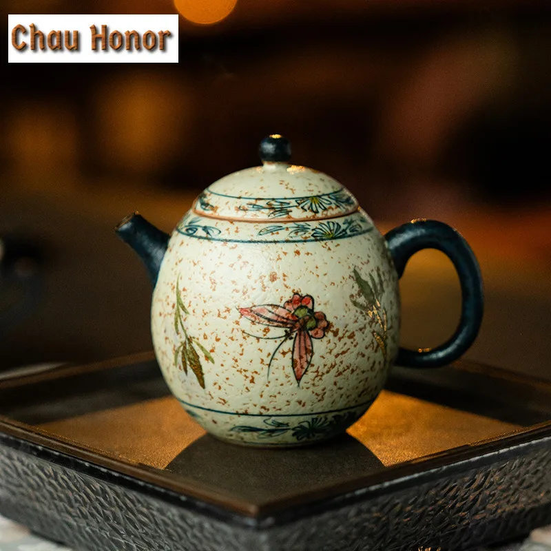 

160 мл синий и белый крестообразный красный чайник в стиле ретро, золотой рисунок, горшок в форме яйца-бабочки, чайник, чайник, украшение для чайной церемонии, подарки