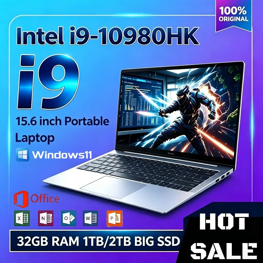 Portable Laptop 2026 15.6 Inch Quick Intel i9-10980HK Office Study Laptop 16GB/32GB RAM Windows11 1/2TB Large SSD