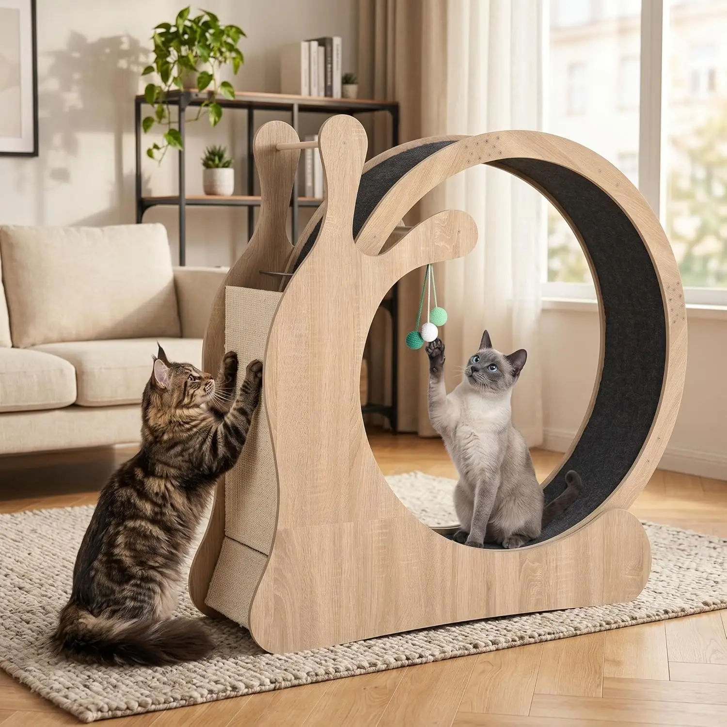 45'' Cat Exercise Wheel, Quiet Indoor Cat Treadmill, Built‑In Scratching Board,Interactive Play Balls,Anti‑Slip Design,Removable Carpet,For Indoor Cat Daily Fitness