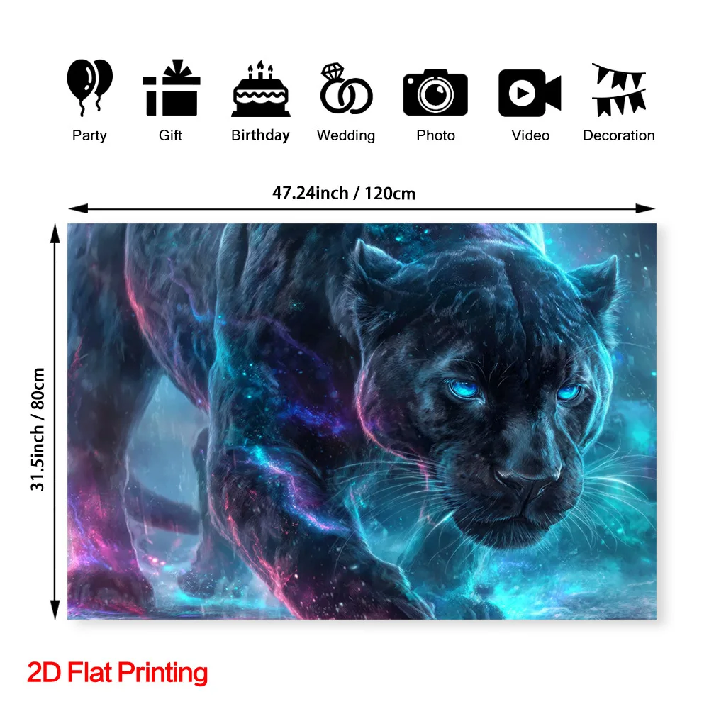 1pc Galaxy Nebula Black Panther Blue Eyes 2D Flat Tapestry Backdrop For Gamer Room Decor Cosmic Animal Wall Hanging Art Print