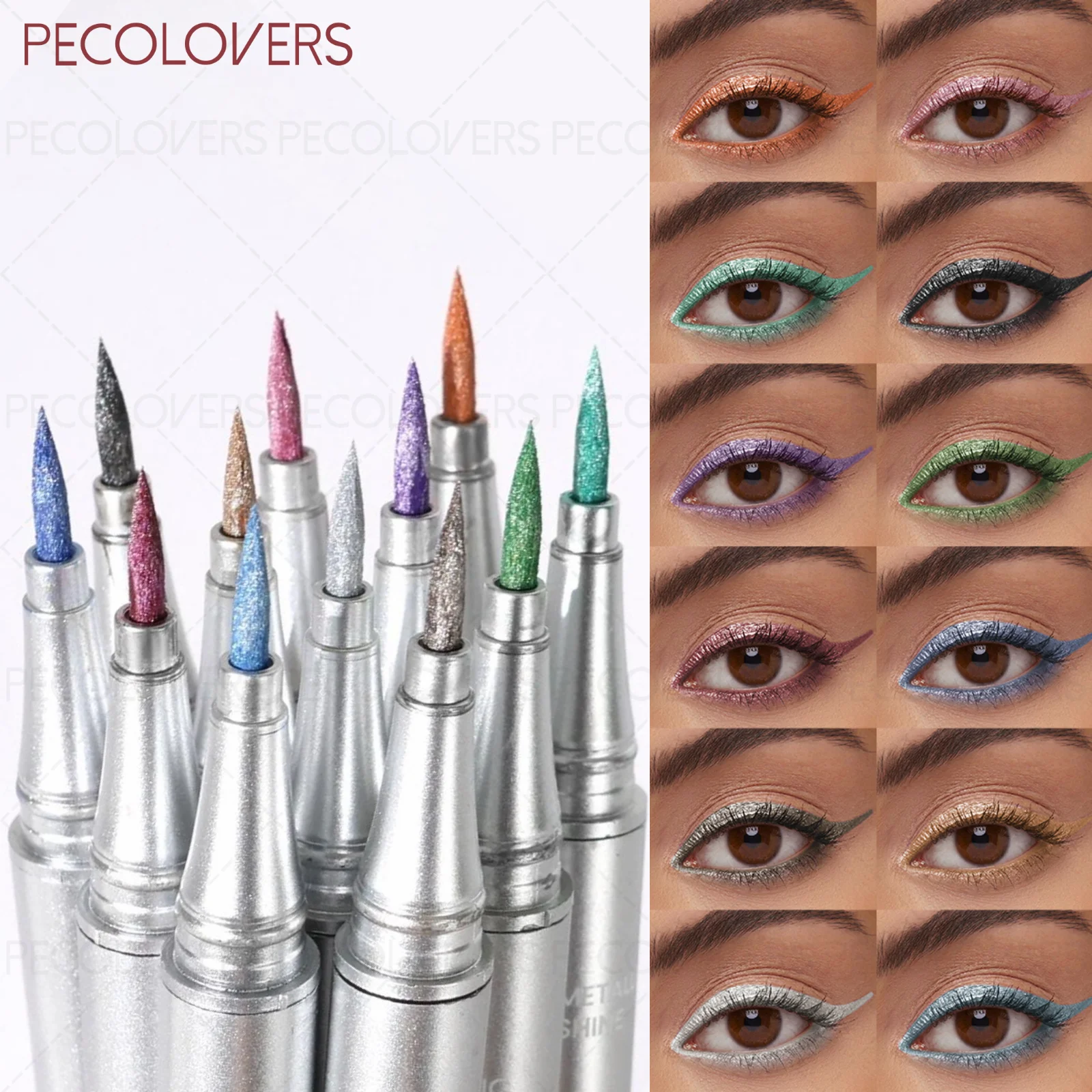 12PCS/Set Metallic Glitter Eyeliner - Waterproof, Ultra-fine Tip, Multi-color Options, Suitable for Music Festivals and Parties