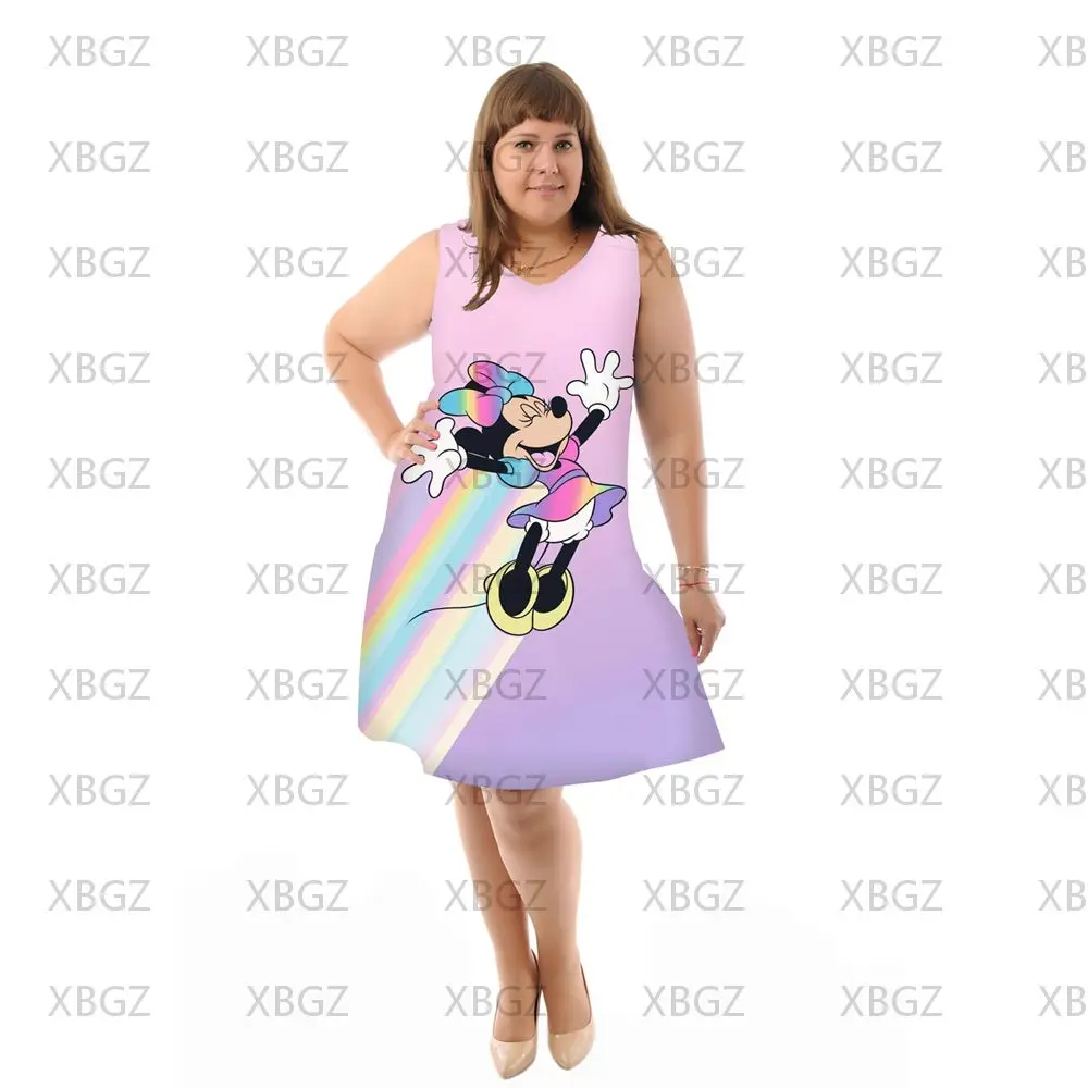 Elegant Dresses for Chubby Women Minnie Mouse Plus Size 4xl 5xl 6xl Fashion Disney Boho Summer Woman 2022 Sleeveless Chic Dress