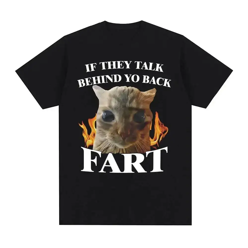 Vintage Fart Funny Cat Meme Print Tee Fashion Short Sleeve Women T Shirt Top Clothing 100% Cotton Trendy Y2K Short-Sleeve