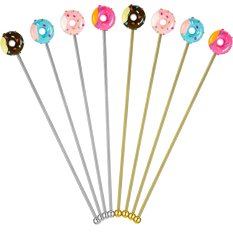 Coffee Stirrers Reusable 8 Inch Donut Swizzle Cocktail Spoon Stainless Steel Long Handle Tall Spoon for Coffee Beverage