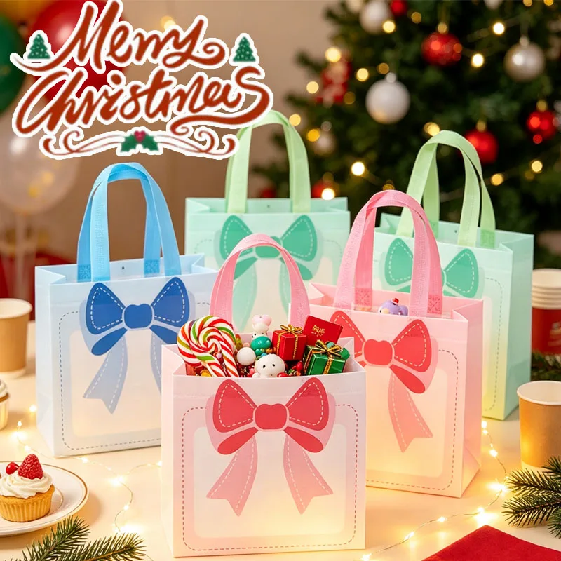 5-20PCS Christmas Candy Bags Dopamine Color Gift Bags Handheld Treat Bags for Party Christmas Celebration Gift Packaging