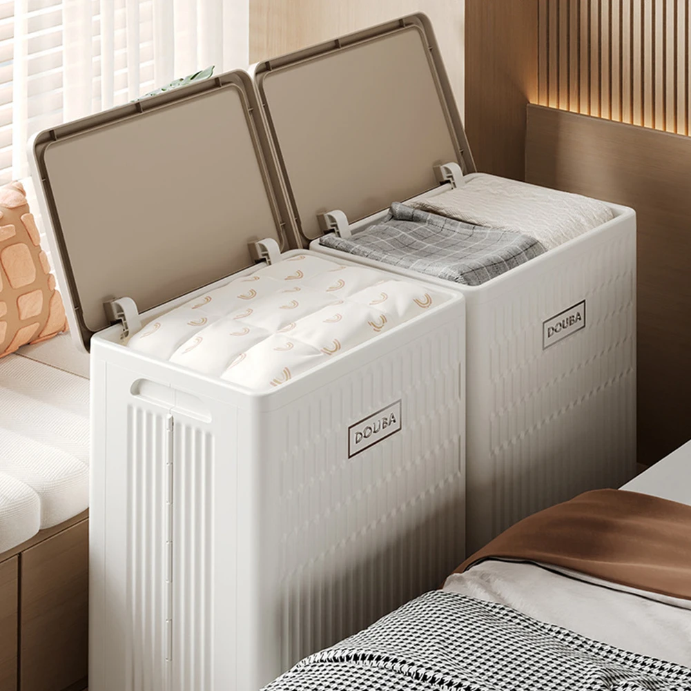 Caja de almacenamiento plegable con ruedas y tapa, organizador de gran capacidad, contenedor de almacenamiento de plástico para dormitorio, baño y lavandería