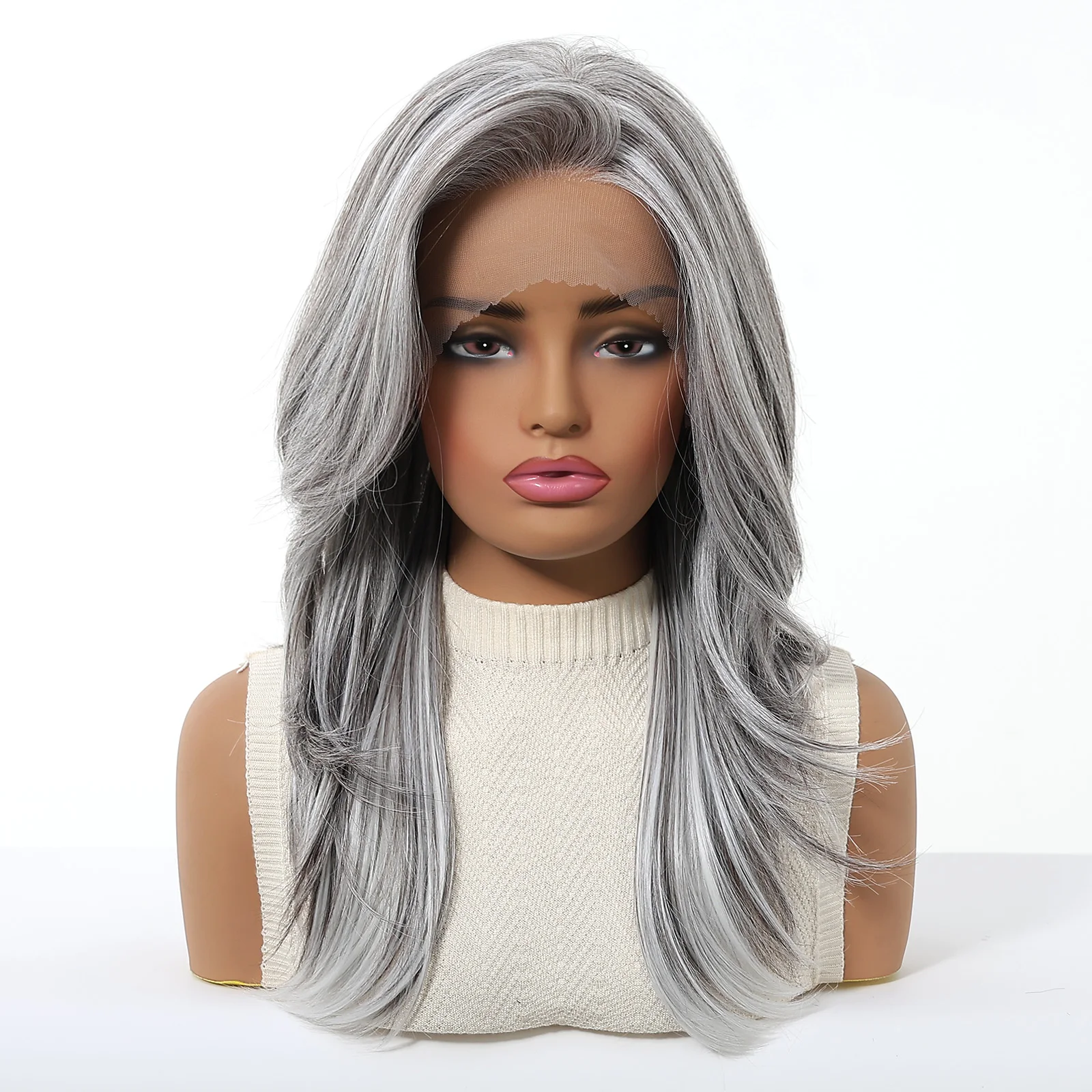 

Парик Topshe 13x6 HD Lace Front, реалистичный, ручной работы, с предварительно проработанной линией роста волос, длинный, серебристо-серый, для женщин