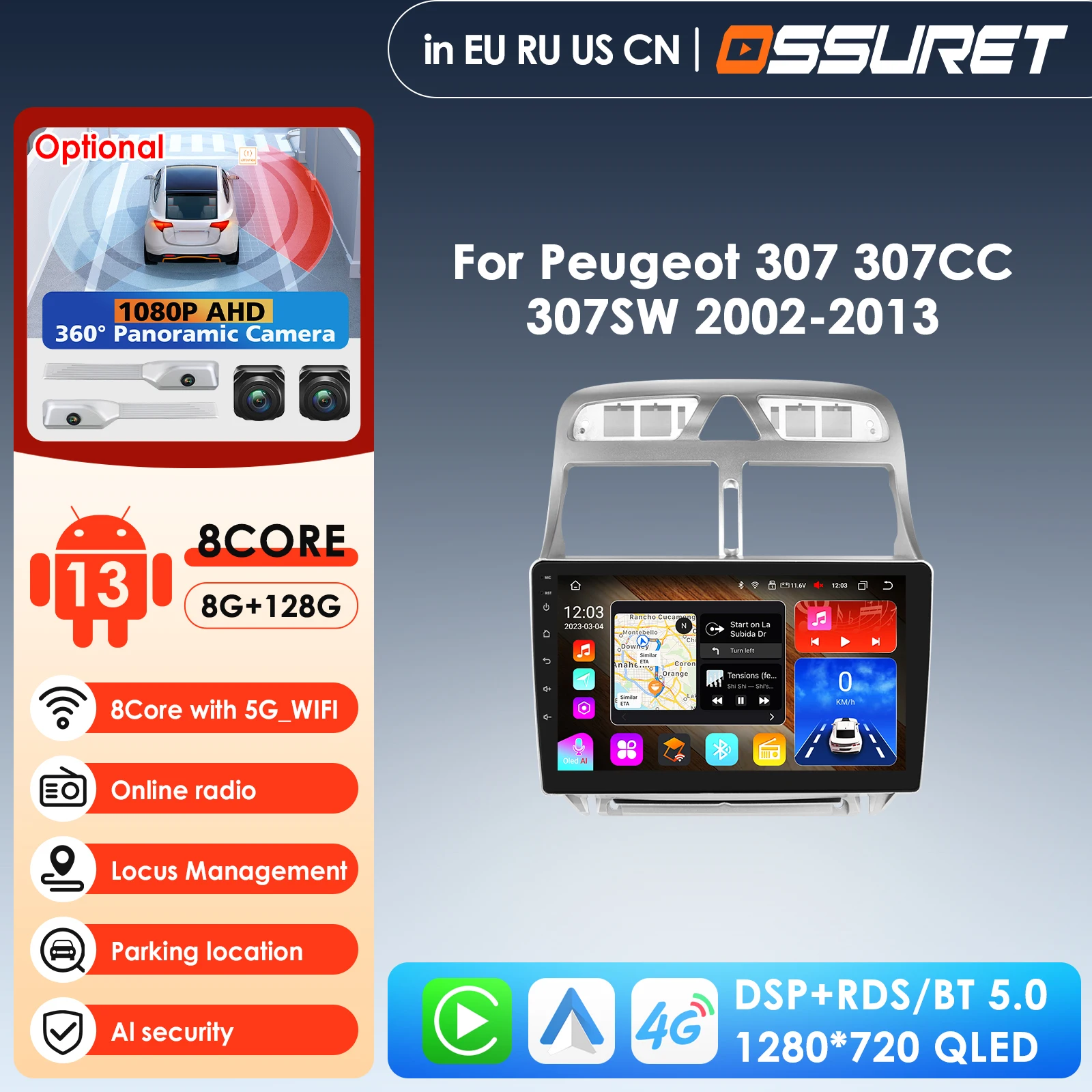 

Autoradio Android Car Radio GPS Navigation Player for Peugeot 307 307CC 307SW 2002-2013 Multimedia Stereo WiFi Video 2Din 2 Din
