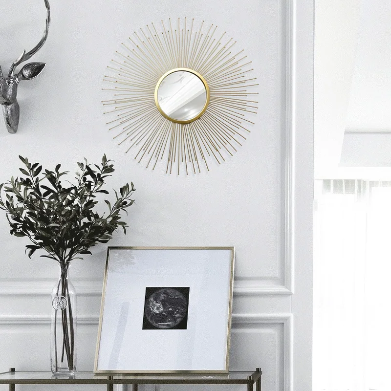 Home Decor Decorative Mirror Light Luxury Iron Art Mirror Wall Decoration Background Wall Creative Nordic Mirror Gift Sets