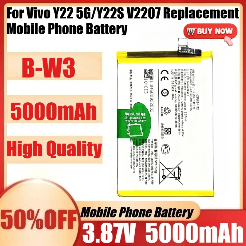 

New B-W3 3.87V 5000mAh B-W3 Phone Battery For Vivo Y22 5G/Y22 V2207 Replacement Mobile Phone Batteries +tools