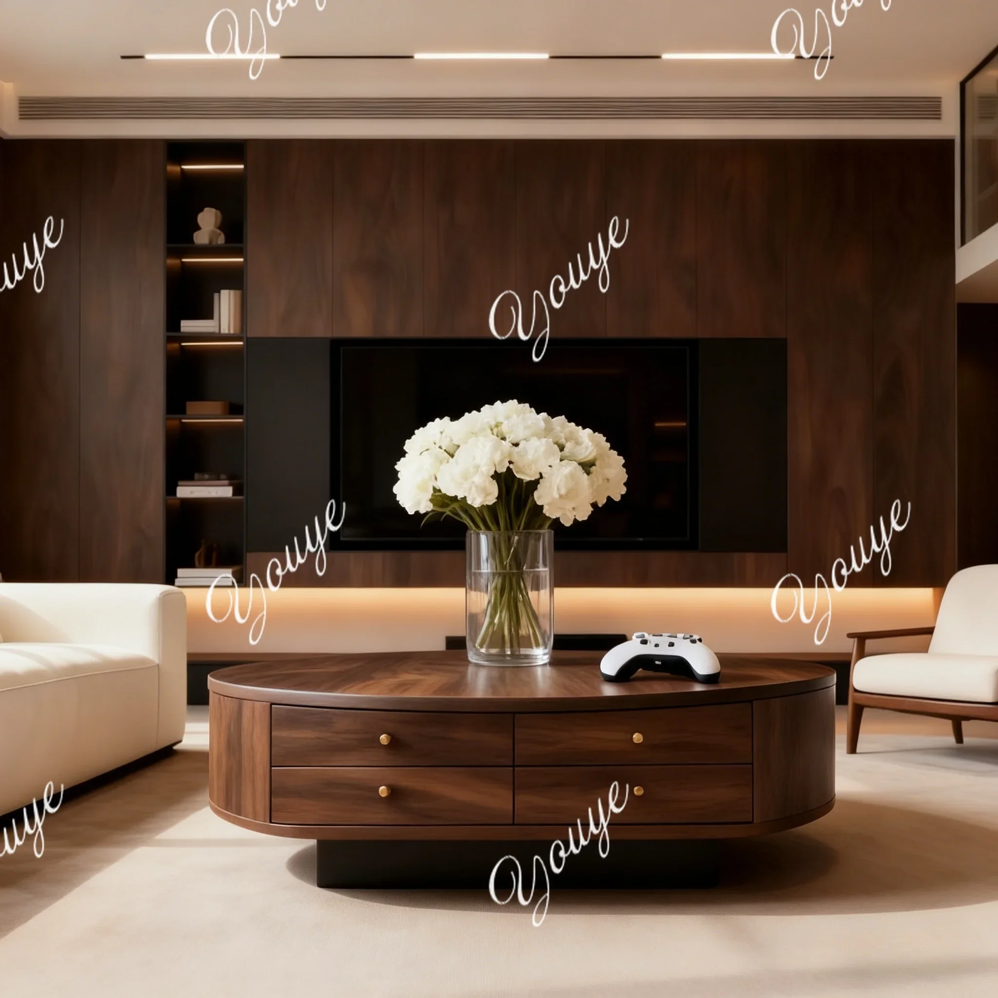 

Журнальный столик J Log Wind, круглый стол для хранения с краями из массива дерева, современная простая ветровая вилла, новый китайский журнальный столик из черного ореха