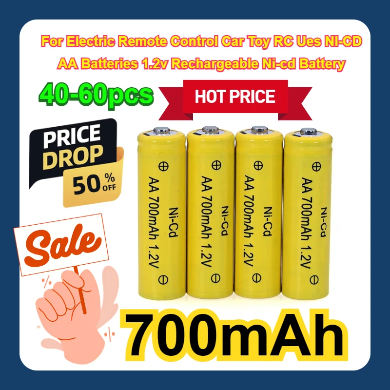 

40-60pcs 700mAh For Electric Remote Control Car Toy RC Ues NI-CD AA Batteries 1.2v Rechargeable Ni-cd Battery 1.2V Ni-Cd Aa