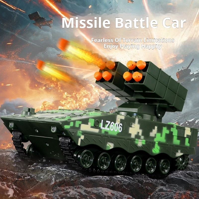 New Remote Control 2.4g Battle Tank Military Missile Launcher Electronic Acousto Optic Rc Kids Toy Shoot Bulletstank Model Gifts