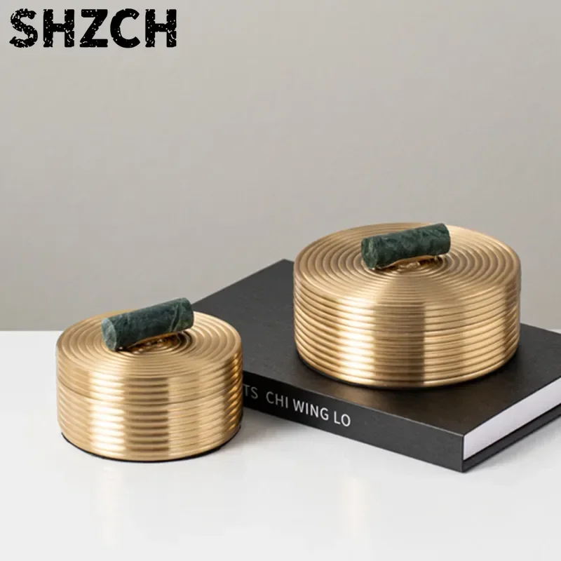 High-grade Brass Round Metal Jewelry Box Model Room Wine Cabinet Study Decoration Porch Dust Proof Key Storage Box