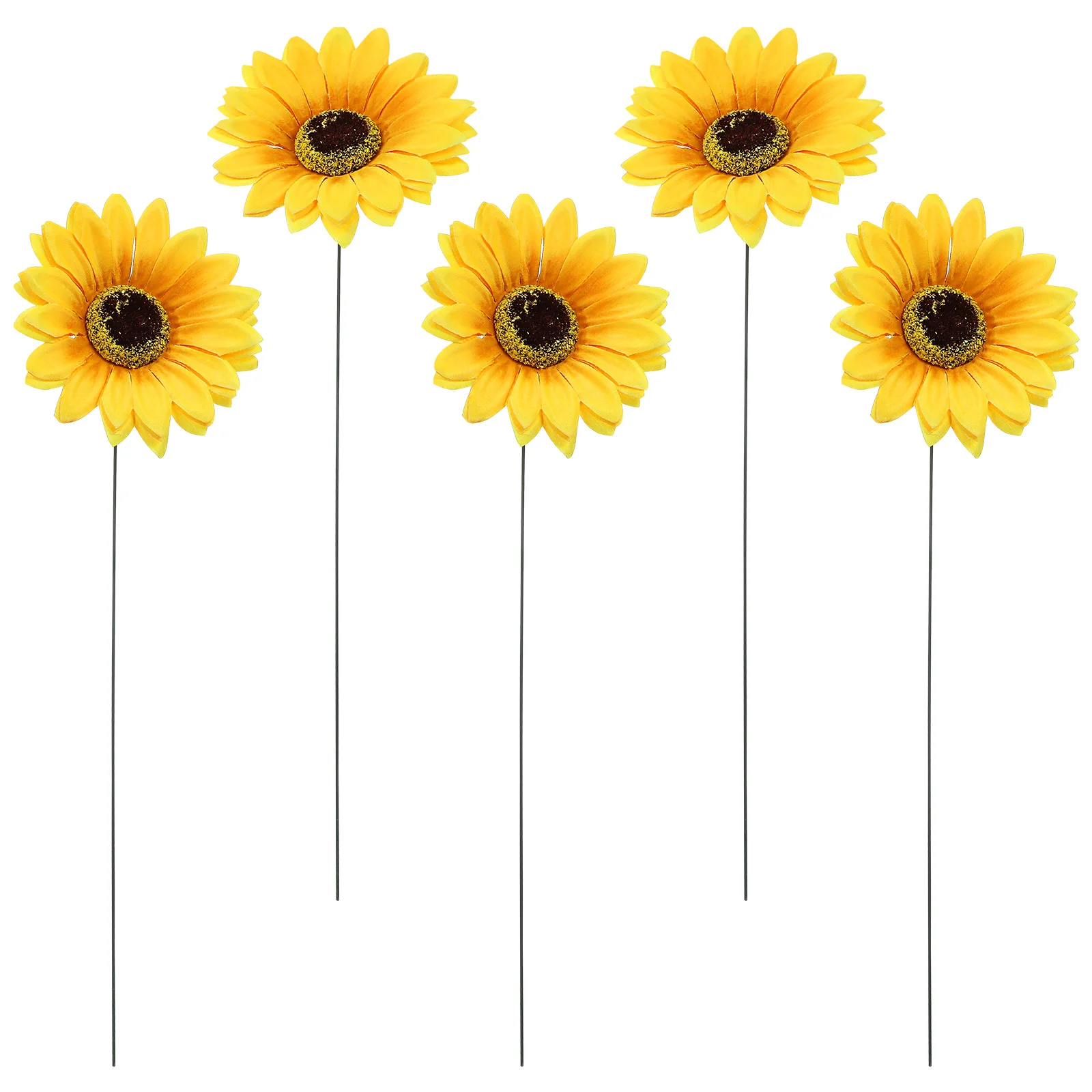 5 Pcs Plant Outdoor Garden Decorations Landscape Courtyard Villa Simulation Sunflower Lawn Pole 5pcs Pots Metal Stake