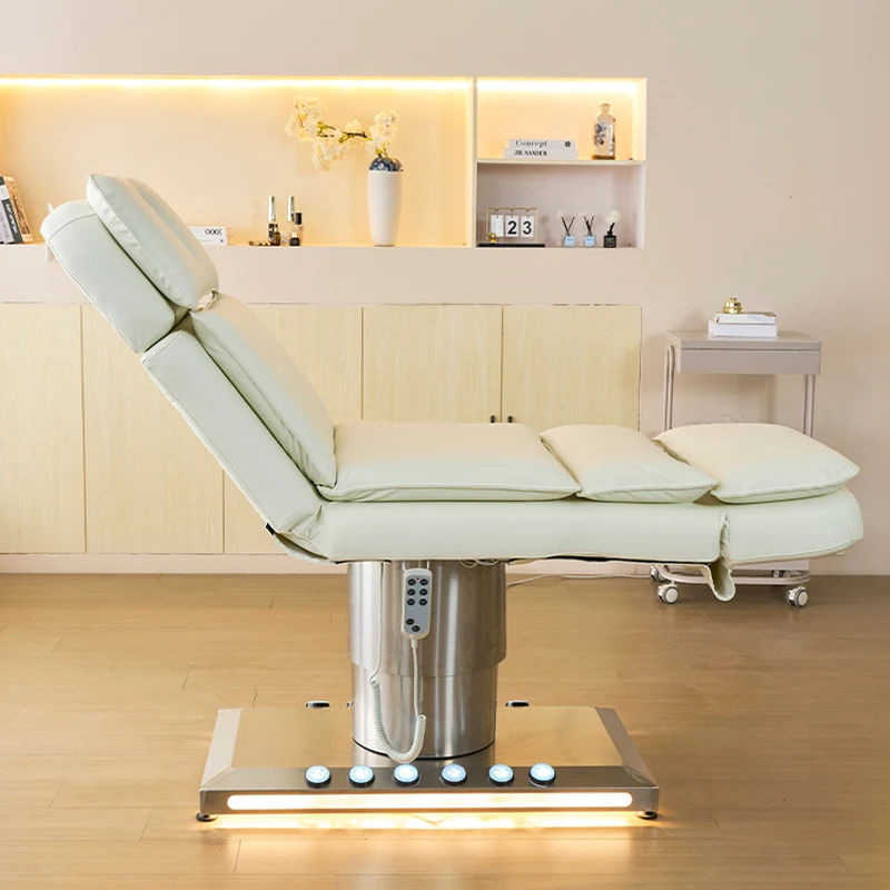 Commercial 3‑Motor Electric Beauty Bed Foot Control High‑Density Sponge Spa Table for Facial Eyelash Salon Use
