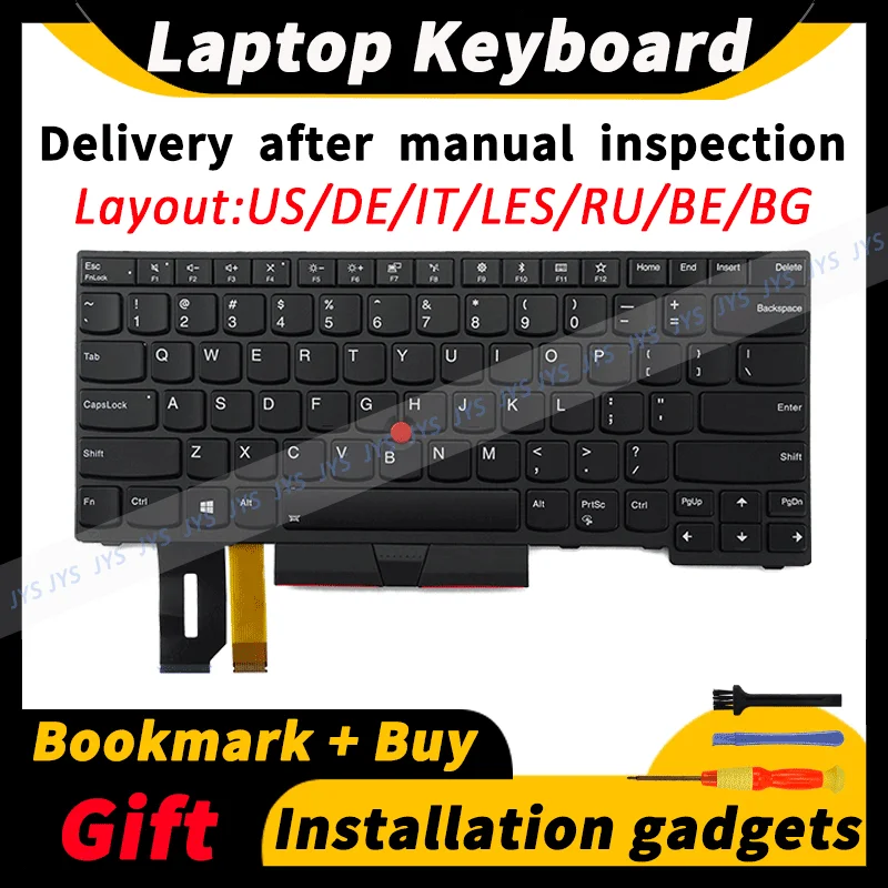 Laptop Replacement Keyboard for Lenovo ThinkPad E480 E485 E490 E495 L380 L390 L480 R480 T480S L490 T490 T495  DE/IT/LSP/RU/BE/BG