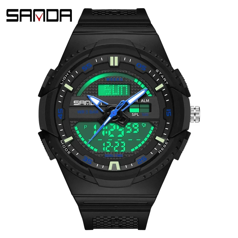 

SANDA Fashion Watch for Men Women Outdoor Sports Quartz Digital Dual Display Shock Water Resistant Alarm Wristwatch KM9030