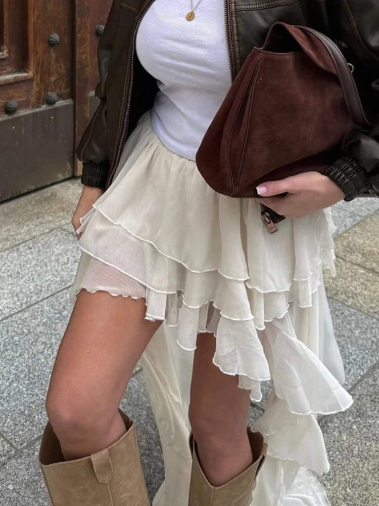 Moda cor sólida plissado até o chão saia feminina cintura alta bainha irregular mini saias senhora festa diária vestido curto novo