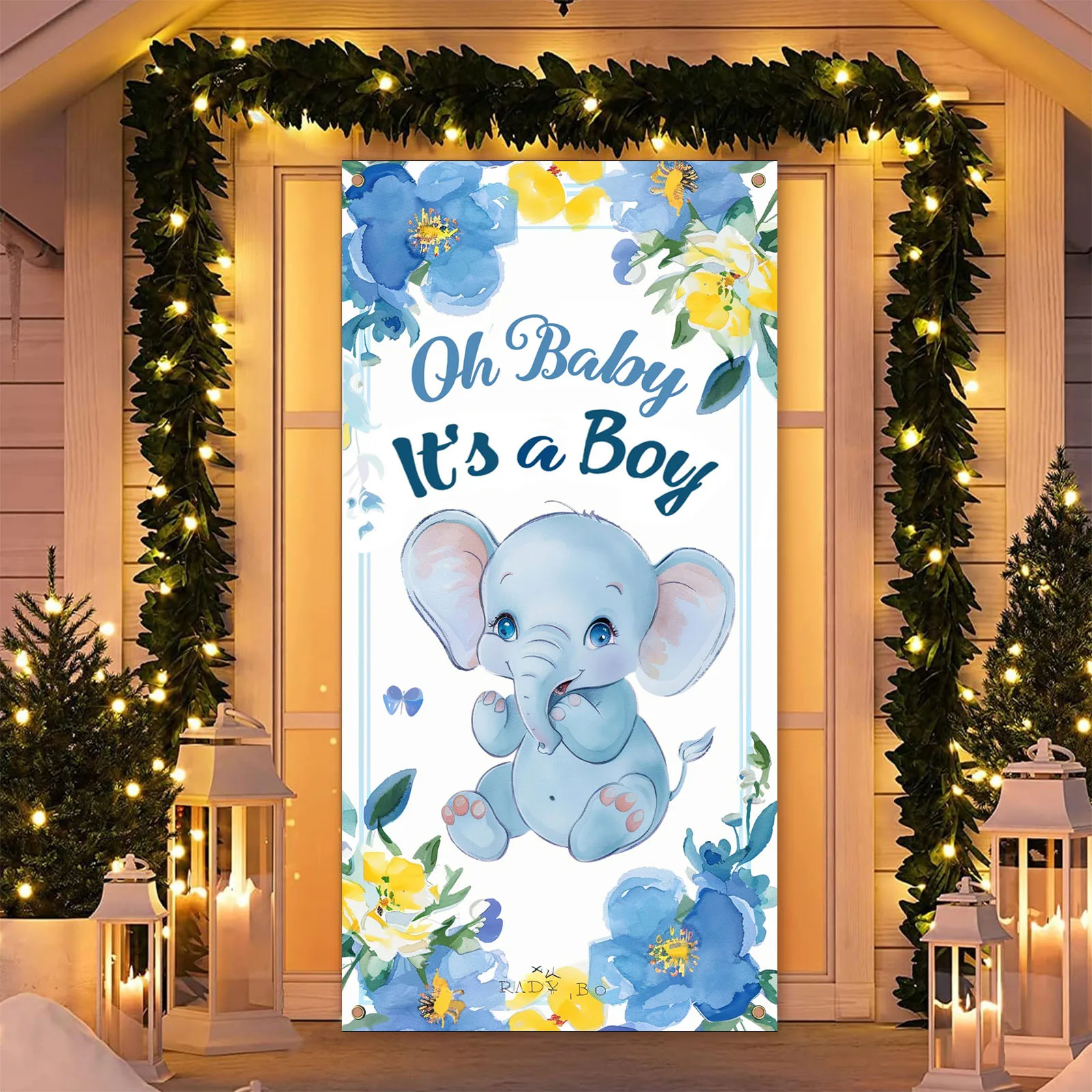 70x35 pollici Oh Baby it\'s A Boy Welcome Home Banner, elefante Banner sfondo puntelli per foto decorazione A tema animale per Baby Shower