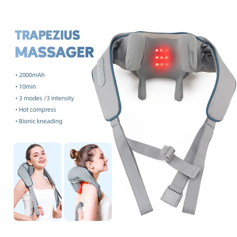 Foreverlily 26W Brushless Motor Neck And Shoulder Massager Wireless Shoulder And Back Kneading Massage Shawl Neck masajeador view 2