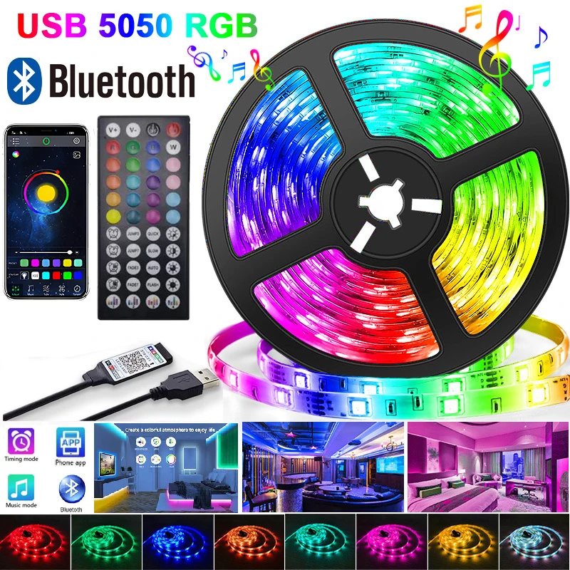 Wifi 1-30M USB Led Strip Lights RGB 5050 Bluetooth APP Control Luces Led Flexible Diode Decoration For Living Room Lamp Ribbon