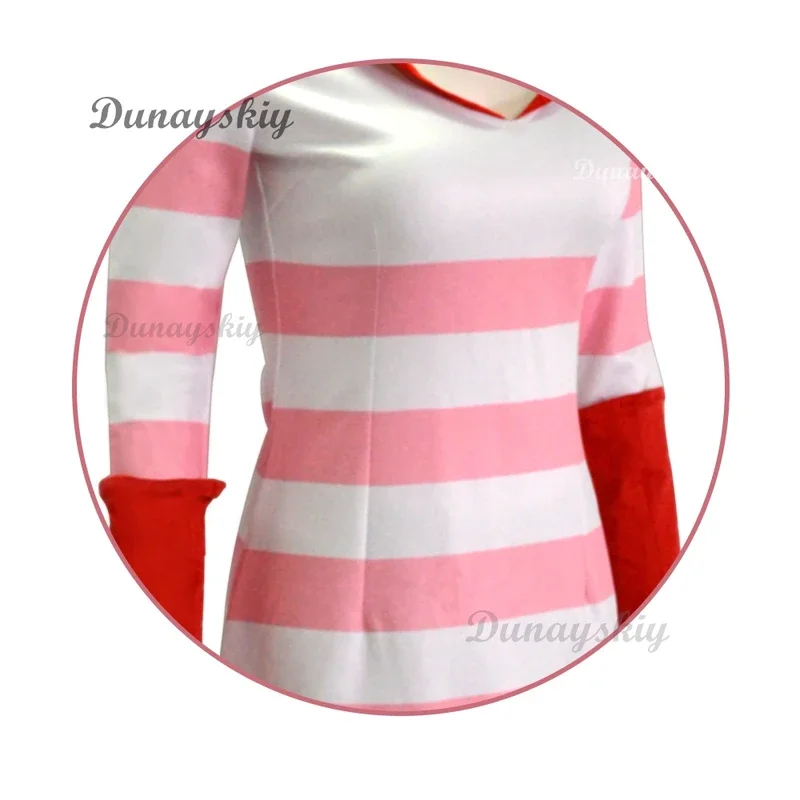 Anime Ángel polvo Cosplay disfraz peluca polvo Ángel vestido Sexy rojo blanco raya ropa calcetines fiesta de Halloween Mujer