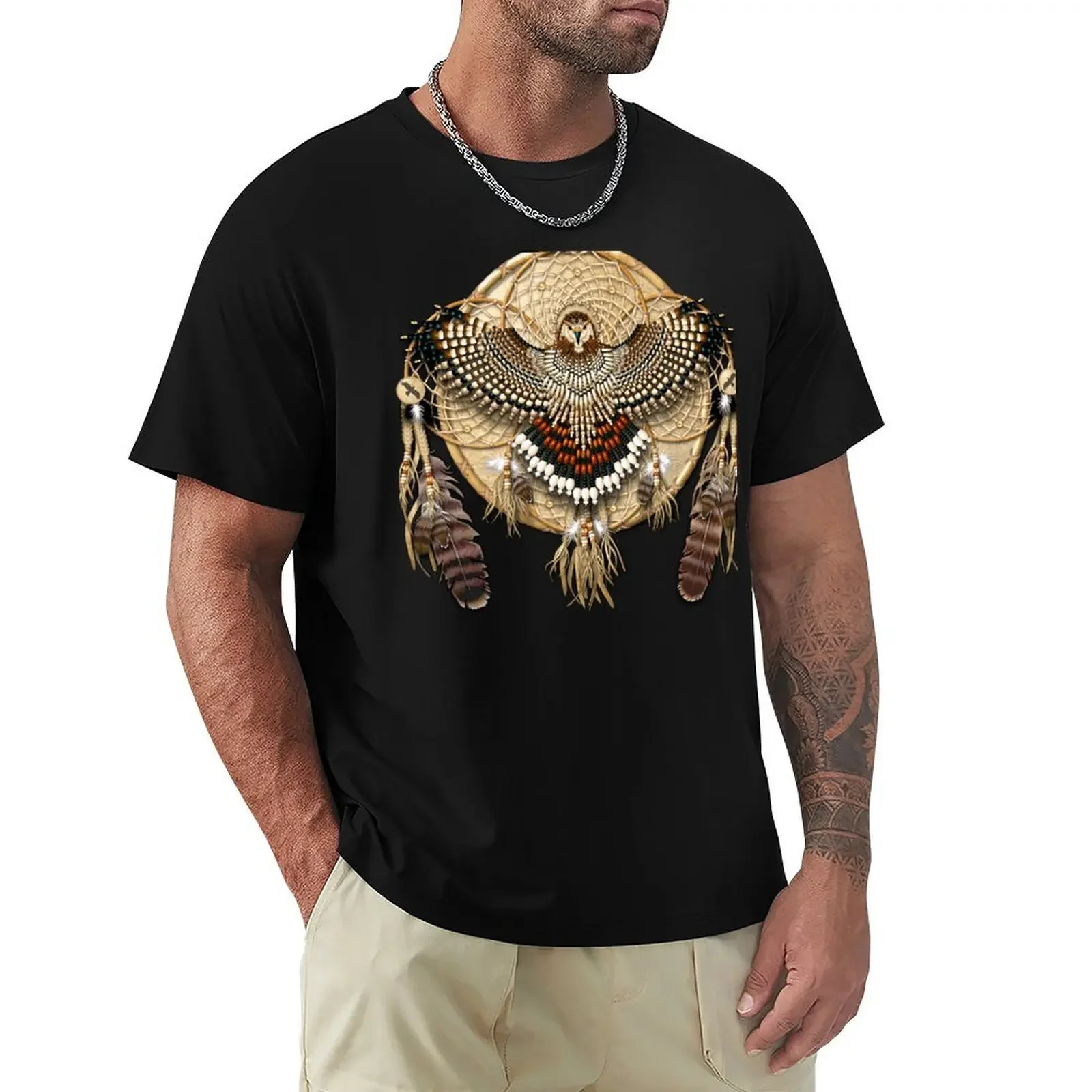 Red-Tail Hawk Dreamcatcher Mandala T-Shirt boys whites summer tops quick drying black t-shirts for men