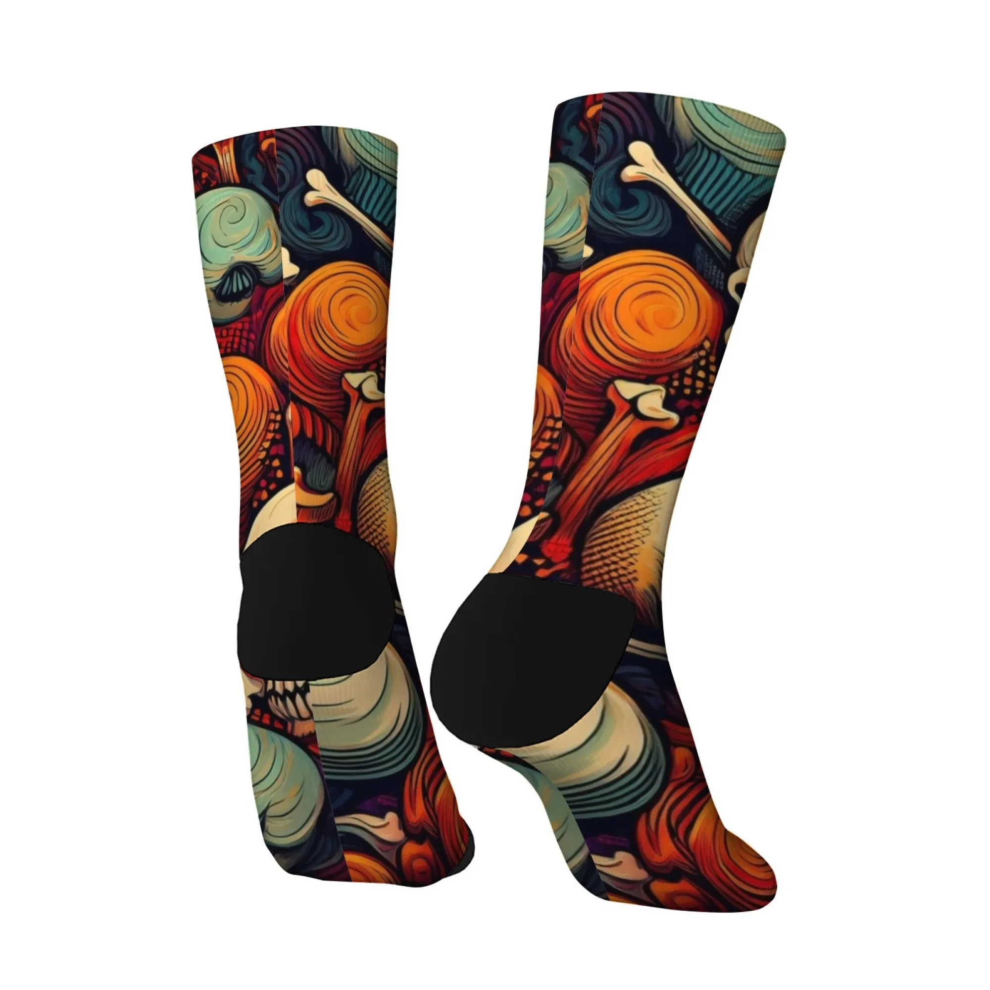 하라주쿠 레트로 해골 라인 텍스처 프린트 남성 양말 편안한 통기성 미끄럼 방지 캐주얼 양말 스트리트 힙합 크루 양말 선물