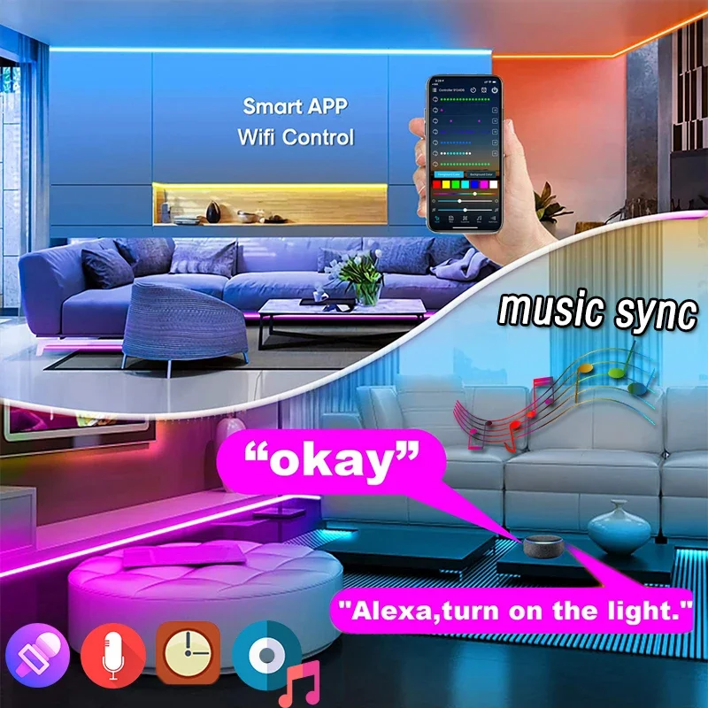 32,8 ft 10M WIFI RGBIC Neon Seil Licht 24V Magie Hause LED Streifen Lichter mit Musik Sync Arbeitet mit Alexa und Google Assistent